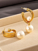 Pearl Drop Sculptural Gold Hoop Earrings
