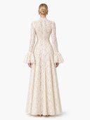 Elegant High Neck Floral Lace Flare Sleeve Maxi Dress