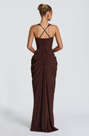 Ruched Spaghetti Strap Slit Maxi Dress