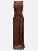 Elegant Floral Embroidered Mesh Ruched Maxi Dress