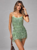 Elegant Backless Sequin Fringe Cami Mini Dress