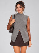 Mock Neck Knit Vest Lace Top Mini Skort Three Piece Set