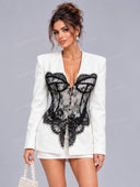 Elegant Contrast Lace Corset Blazer