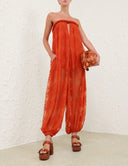 Strapless Floral Lace Loose Harem Jumpsuit