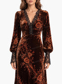 Retro Floral Velvet Lace Trim Maxi Dress