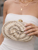 Rainbow Multicolor Braided Oval Hard-Shell Evening Handbag