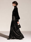 Velvet High Neck Balloon Sleeve Top & Maxi Skirt Set