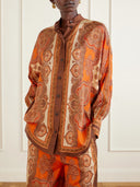 Retro Paisley Print Long Sleeve Shirt & Pants Two-Piece Set