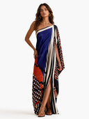 Elegant One-Shoulder Abstract Print Draped Maxi Dress