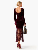 Elegant High-neck Velvet Lace Maxi Dress
