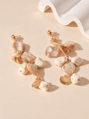 Shell Charm Pearl Drop Earrings