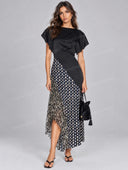 Elegant Floral Print Asymmetric Pleated Maxi Dress