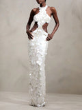 Elegant Halter Cutout Sequin Mermaid Maxi Dress