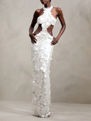 Elegant Halter Cutout Sequin Mermaid Maxi Dress