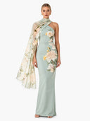 Elegant Sleeveless Pleated Peony Print Maxi Dress