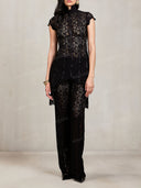 Sexy Floral Lace High Neck Tunic Top & Pants Two Piece Set