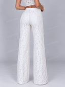 Elegant Lace Button-Front Top & Wide-Leg Pants Set