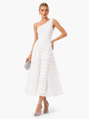 Elegant One Shoulder 3D Butterfly Veil Midi Dress