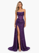 Glamorous Strapless Sequin High Slit Maxi Dress