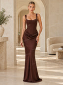Sling Slim Fit Pleated Maxi Dress