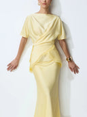 Elegant Draped Satin Lace-Trim Top Two-Piece Set