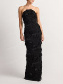 Strapless Feather Embellished Maxi Dress