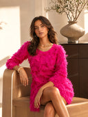 Elegant Fringed Mid-length Sleeve Mini Dress