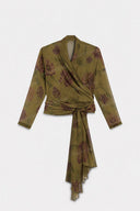 Retro Floral Print Sheer Cropped Shrug & Maxi Skirt Three Piece Set