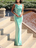 Elegant Satin Backless Fishtail Maxi Dress