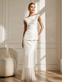 Elegant Satin Fringe Hem Skirt Two-Piece Set