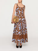 Floral Print Square Neck Crochet Lace Trim Maxi Dress