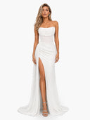 Glamorous Strapless Sequin High Slit Maxi Dress