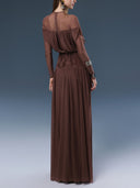 Elegant Ruched Draped Mesh Maxi Dress
