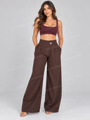 Plaid Waist Shaping Shirt Wide Leg Pants Two Piece Set