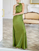 Elegant Satin Halter Neck Evening Maxi Dress