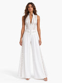 Lace Panel Wide Leg White Jumpsuit
