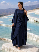 Batwing Sleeve Side Drawstring Tunic Top & Wide‑Leg Pants Two‑Piece Set