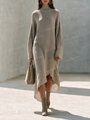 Lace Trim Turtleneck Knit Maxi Dress