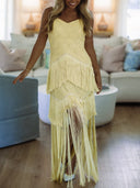 Elegant Lace Fringe Cami Maxi Dress