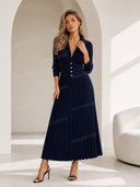 Elegant Button-Front Lapel Knit Maxi Dress
