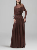Elegant Ruched Draped Mesh Maxi Dress