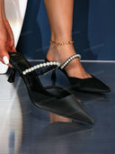 Elegant Pearl-Band Slingback High Heels