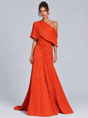 Elegant Asymmetric One Shoulder Pleated Draped Maxi Dress