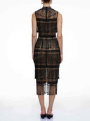 Beaded Fringe High Neck Midi Dress