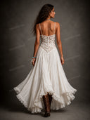 Sexy Lace Ruffled Asymmetrical Midi Dress