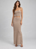 Casual Cape Overlay Crop Top and Maxi Skirt Two Piece Set
