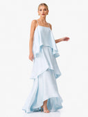 Elegant Three-layer Ruffle Sling Maxi Dress