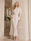 Elegant Satin Lace-trimmed Wrap Top Two-piece Set