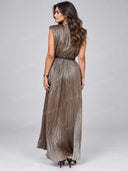 Elegant Pleated Mock Neck Relaxed Maxi Dress