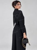 Lace Texture Fringe Cape Top Bodysuit & Pants Three Piece Set